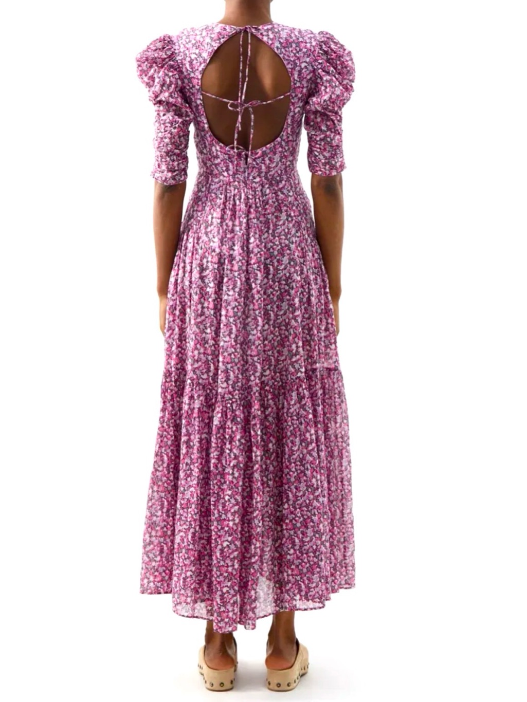 Marant Toile Sichelle Floral Puff Sleeve Open Back Cotton Voile Maxi-Eu 42